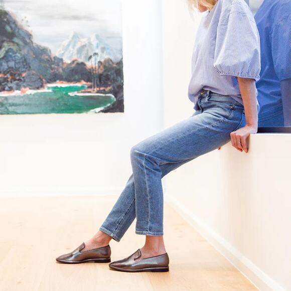 CLERGERIE Olympia Leather Smoking Loafers Pewter Metallic Flats Women's 39.5 - Picture 4 of 10